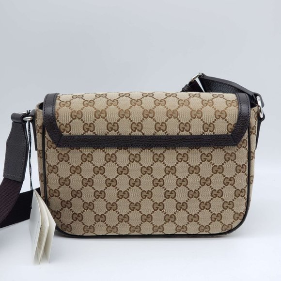 100% Authentic Gucci GG Canvas Leather Brown Messenger Shoulder Bag - Picture 3 of 12